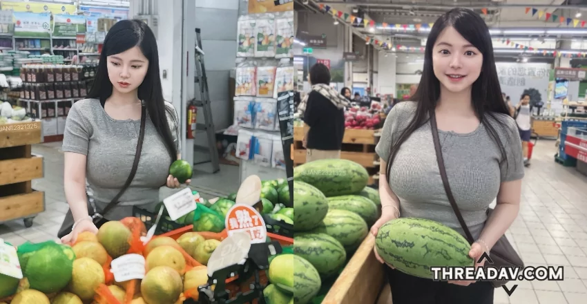 巨乳正妹逛超市！進擊乳量貼身上衣擋不住
