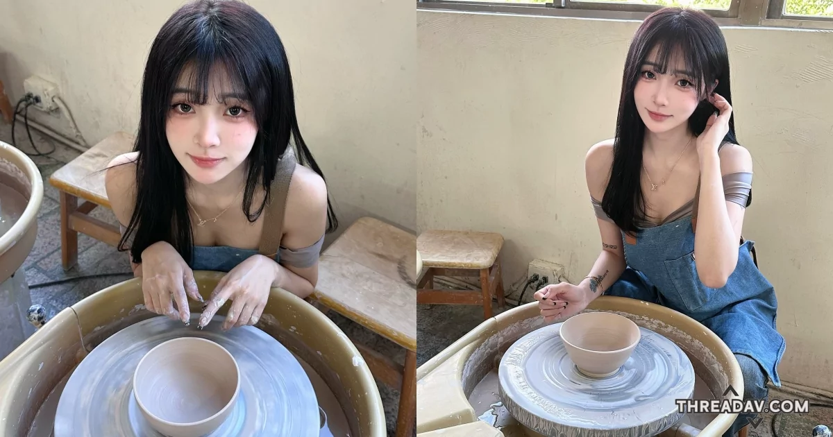 「甜美大眼妹」體驗「手拉胚」！網友疑惑：看陶還是看胸？