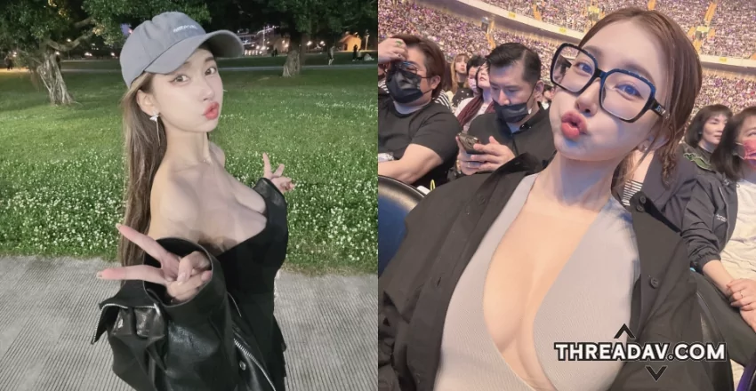 驚！公園兩座山？正妹低胸散步胸前兩顆快掉出來