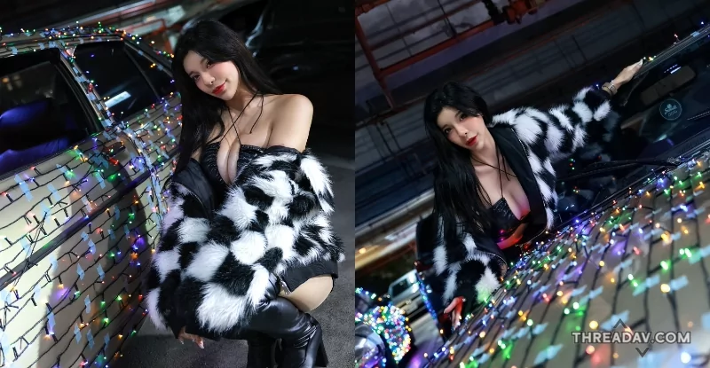 爆乳車手安安Anna驚艷虹彩轎車，猛蹲露蜜桃引爆網路！