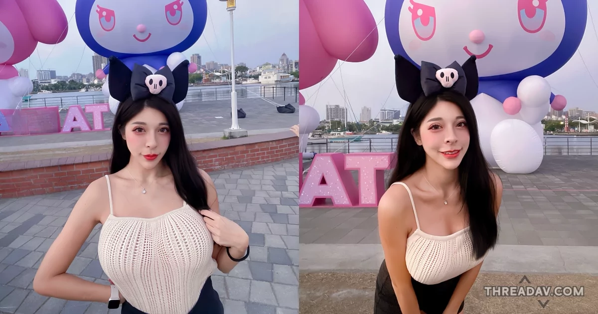 萌邪結合！黑髮美女「Anna安安」驚喜朝聖巨大酷洛米，網友瘋狂點讚！