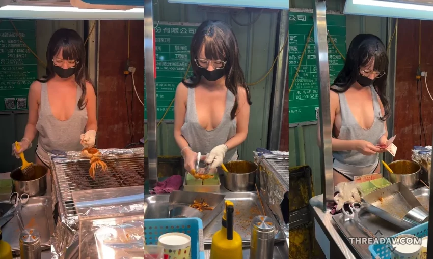 士林夜市烤魷魚攤美女老闆娘火辣裝扮引爆網路熱議！