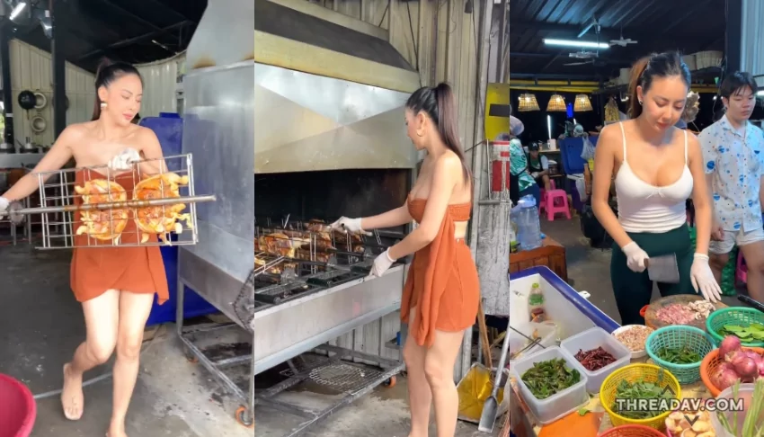 烤雞餐廳老板娘秀「爆乳燒菜」！舉刀剁肉奶都跟著抖！ - 網路美女必看