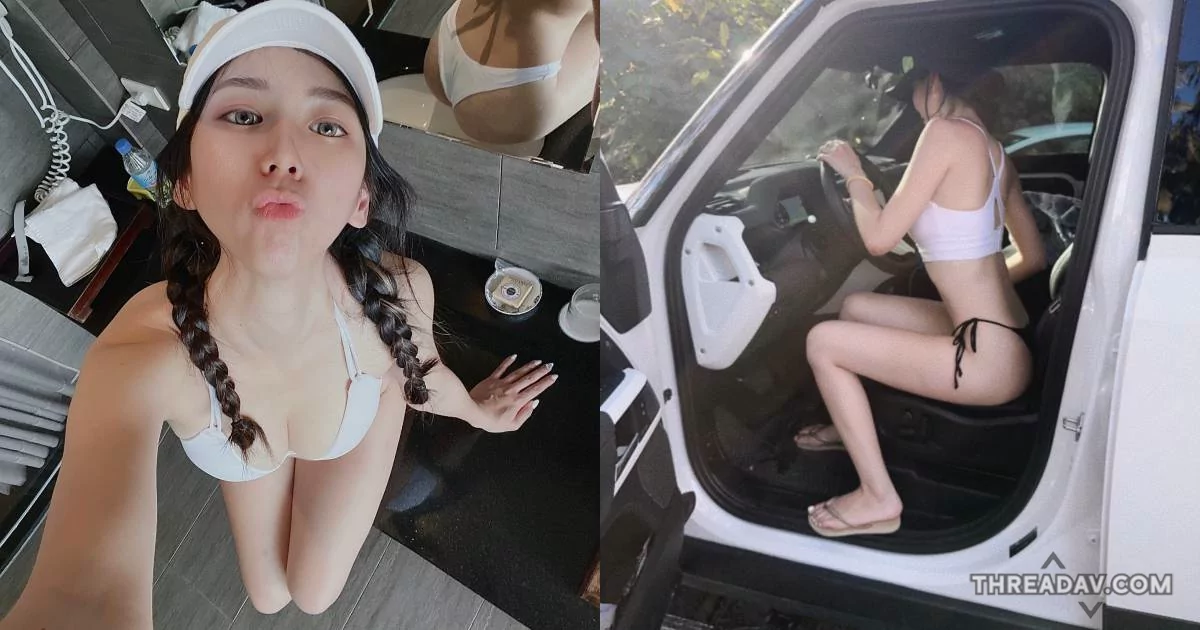 極簡比基尼穿搭！辣妹開車穿丁字褲，細腰翹臀全露！ - 網路美女