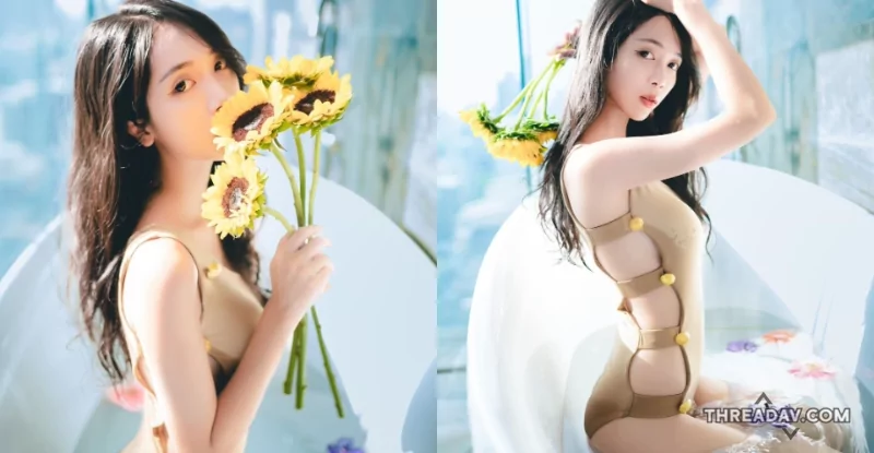 「九九」陽光甜妹泡澡秀水蛇腰，飄香玉腿引人共浴！