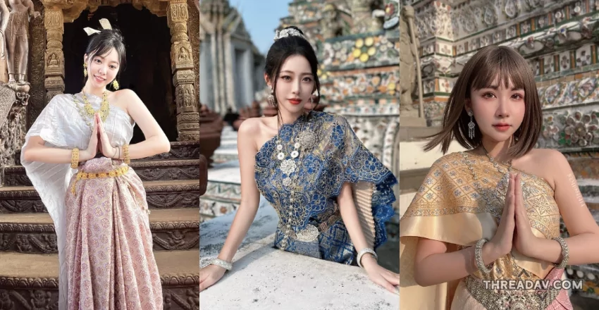 性感JKF女郎穿泰國傳統服飾展香肩，超迷人風采引網友熱議！