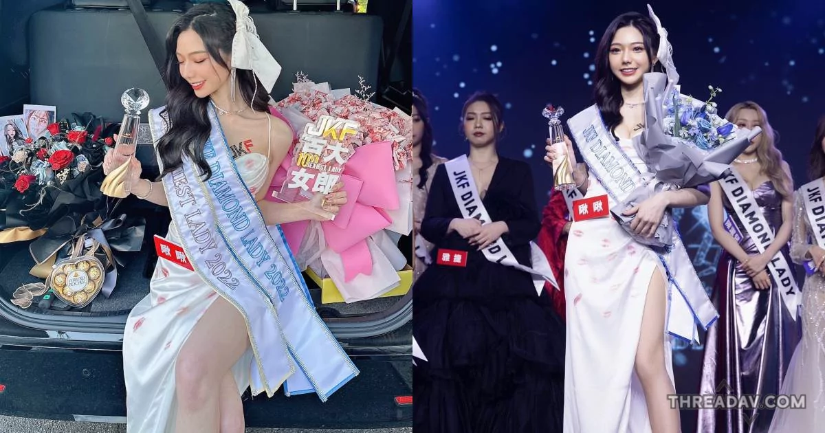 網路美女「啾啾」火辣秀美乳長腿，洋裝上全是唇印！