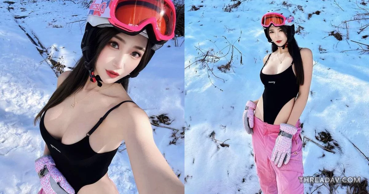 混血美女金娜娜滑雪裝備大公開！性感爆乳高衩連身衣美體完美展現