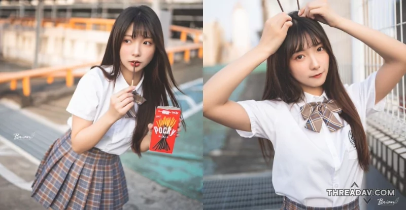 清新學生妹療癒淘氣玩Pocky！陽光笑顏下性感曲線超會藏