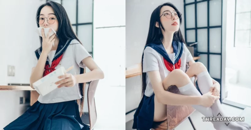 驚人變身！青澀眼鏡妹水手服下的驚喜，網路美女展現魅力背影與豐滿曲線