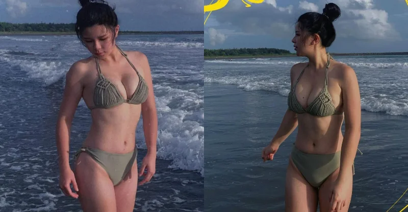 性感健美正妹漁光島踏浪，波濤猛乳撞臉女神引網熱議