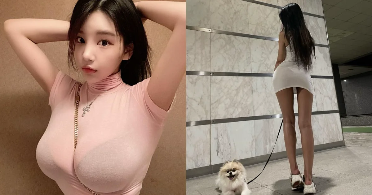 韓國巨乳正妹深夜遛狗驚艷曝光！緊身短裙展現修長美腿大放送