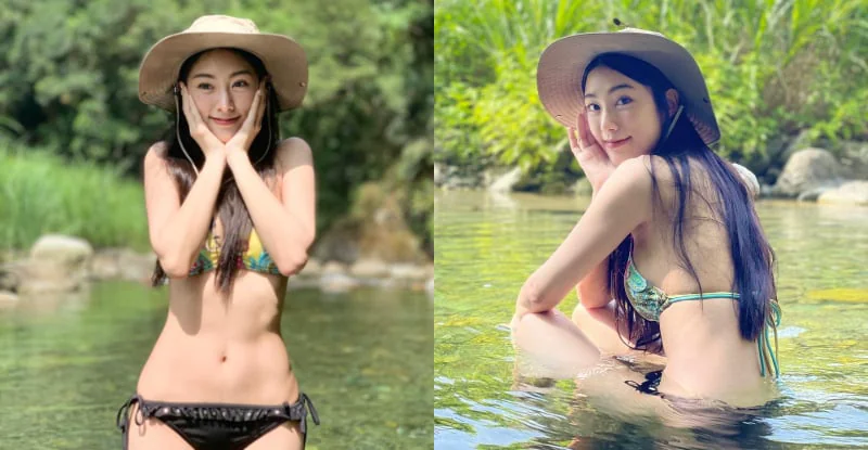 「溪邊捕獲！苗條正妹展現火辣腹肌，深刻腰線令人心動」- 網路美女