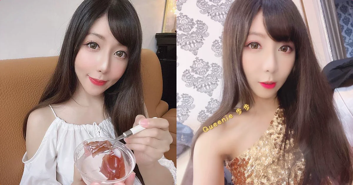 長髮女神「步步」性感品嘗茶凍，香肩微露曲線迷人！