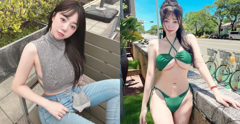 Ubike站有辣妹招！「米妹」綠比基尼扛不住厚乳，「鮮嫩奶球」讓司機想拆避震器 - 網路美女