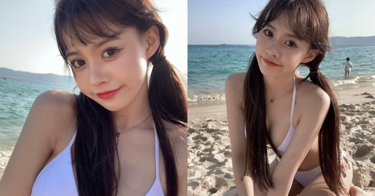 大眼甜心正妹「沙灘秀比基尼」！雪白肌膚＋渾圓美乳讓人好心動！ - 網路美女