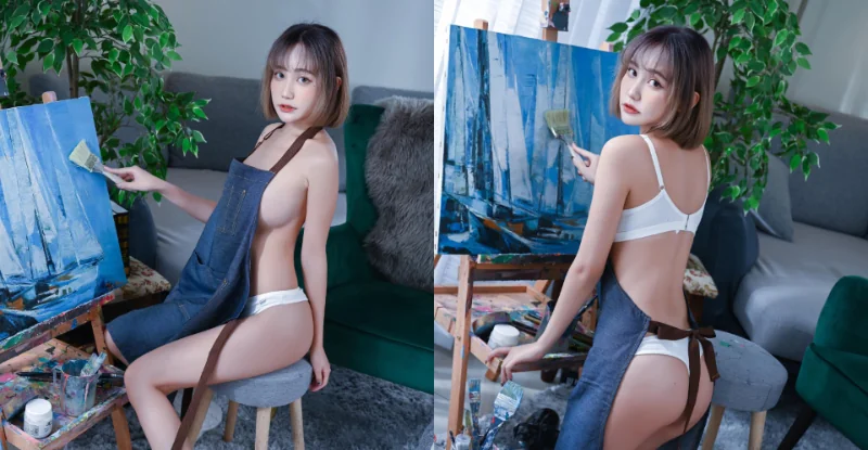 「奔放小畫家」解放內衣求靈感，「鮮嫩美乳」從旁溢出超犯規 - 網路美女
