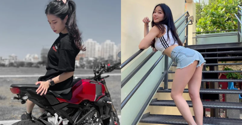 「檔車女孩」頂出蜜臀秒現「蜜汁大腿」，換上比基尼讓粉絲驚嘆：「超會藏！」 - 網路美女