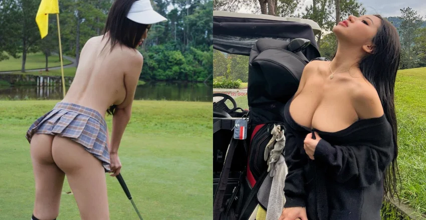 巨乳妹子「露大白球」打小白球　翹起蜜桃臀揮桿要一桿進洞！ - 網路美女
