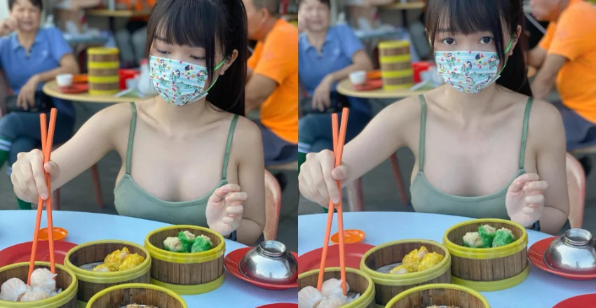 以形補形！巨乳正妹挺「大白包子」吃港點　乳量快要溢出來啦！ - 網路美女
