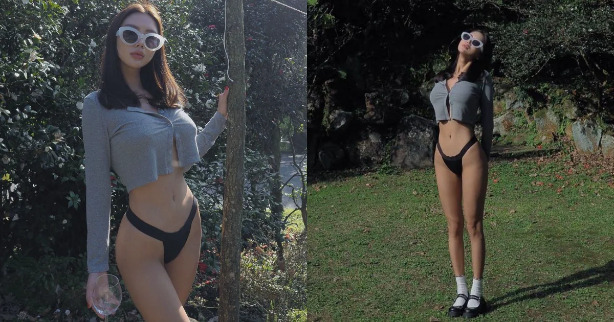 超有質感的「美乳長腿正妹」！花園裡只穿底褲秀「蠻腰翹臀」曲線有夠火辣！ - 網路美女