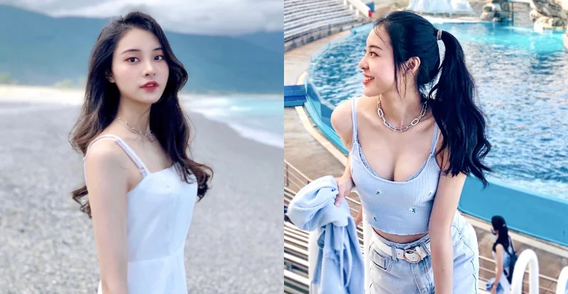 「清新天菜」遊海洋公園大開放，觀眾台直接倒出「隱藏嫩乳」 - 網路美女