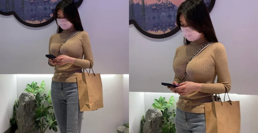 巨乳口罩妹「胸部吃布」卡好緊　路人不看也不行！ - 網路美女
