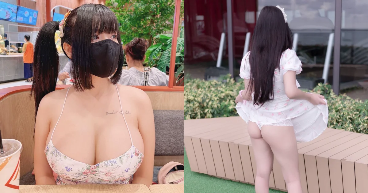 「巨乳長髮妹」逛街太熱偷掀裙子，「白嫩屁股蛋」露出吹風啦！ - 網路美女
