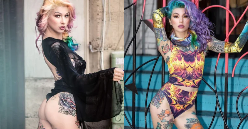 刺青妹七彩髮色大片紋身性感狂野，潮到出水！網路美女必看