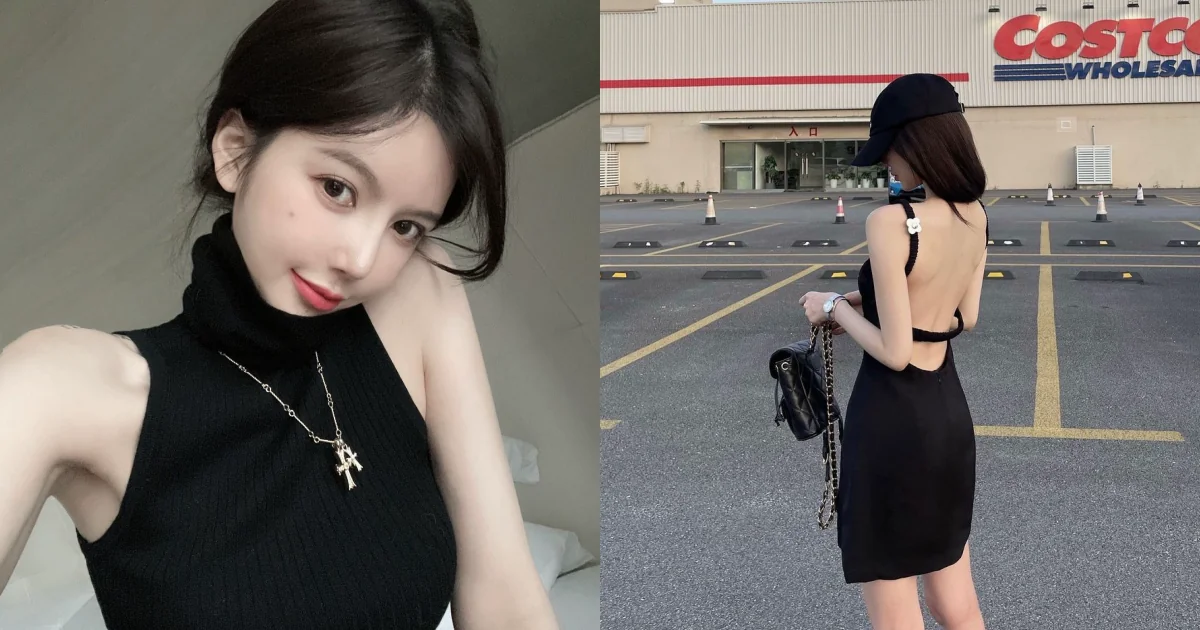 網紅級美女現身美式大賣場！「裸背洋裝」展現窈窕曲線與白皙肌膚，正面更露酥胸引矚目