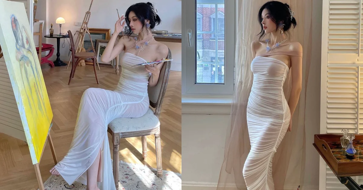 「氣質美女畫家驚艷亮相！身材火辣S曲線完美展現，貼身洋裝下的雅典娜」