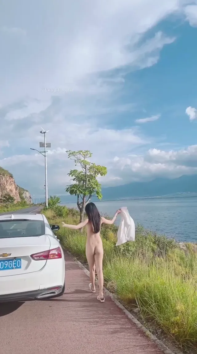 白皙清純少女直接公路上脫衣全裸，白嫩白皙濃密黑毛穴，最後被帶回猛操 - 真實露出投稿影片內容