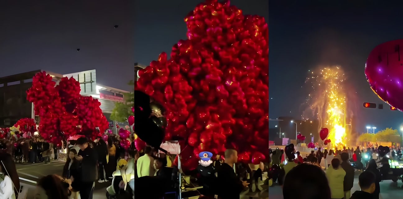 深圳龙岗万达跨年夜突发！黑衣人点燃气球现场爆燃全场惊慌