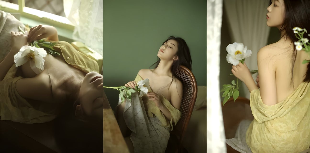 清纯少女窗边持牡丹裸露全裸诱惑！半遮半掩粉嫩娇躯勾魂侧颜让人血脉喷张