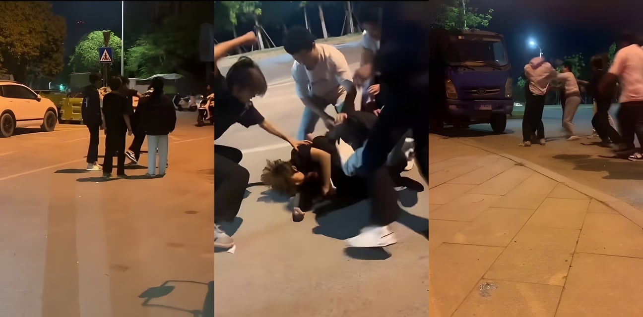 深夜街头精神小伙群殴嫩模！拳脚狂砸撕衣按地狠干野性爆棚
