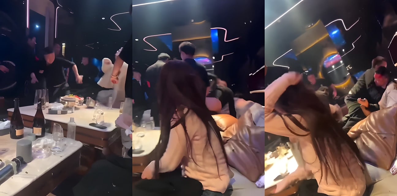 KTV暴力酒瓶妹狠砸大哥头出血！反被猛锤惨叫连连 近景嫩模脸蛋超诱人🤣