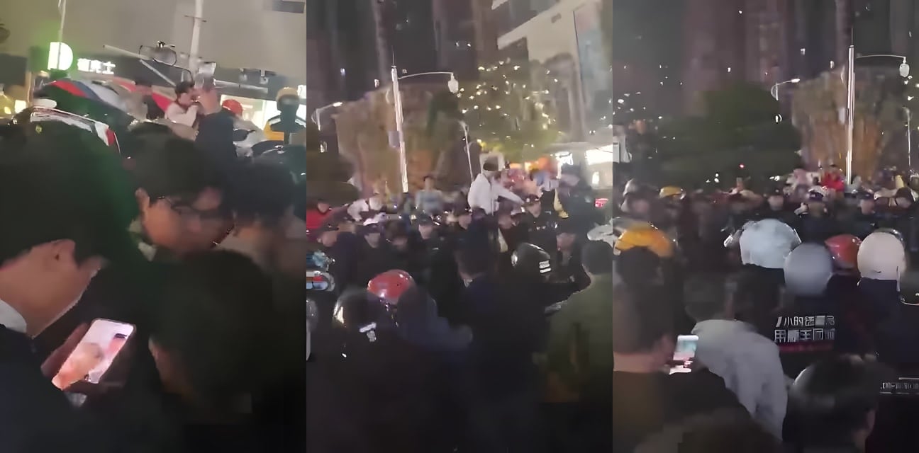 四川自贡华商国际城禁外卖骑手！大批骑手堵路抗议现场失控