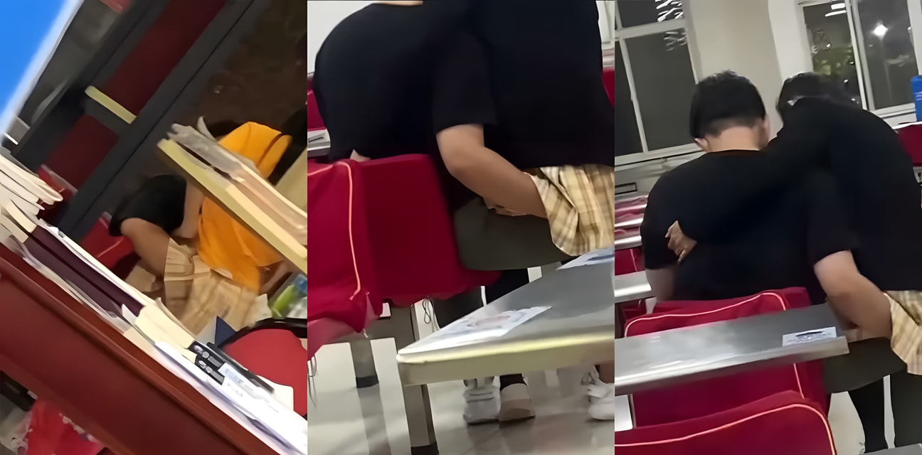 哈理工荣成学院食堂劲爆大瓜！甜美小妹短裙被男友猛扣翘臀当众跪舔深喉