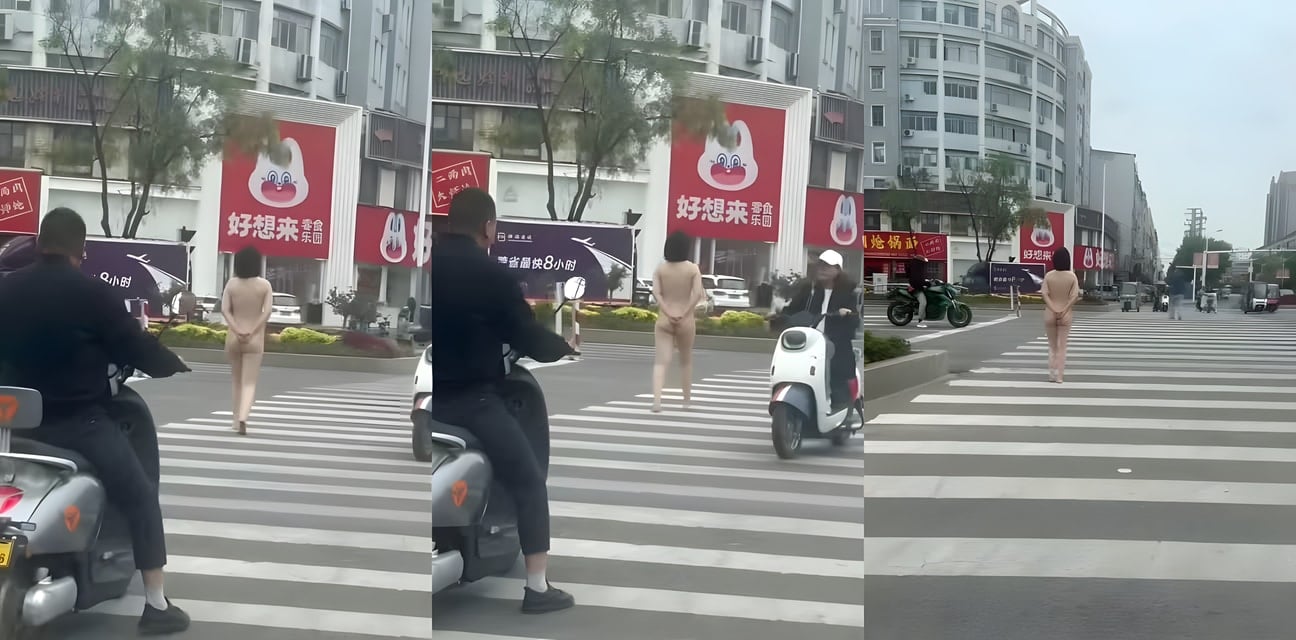 河南商丘神火大道八一路极品学生妹全裸街头游荡！为主人任务双手后背任乳晃私露路人惊呆