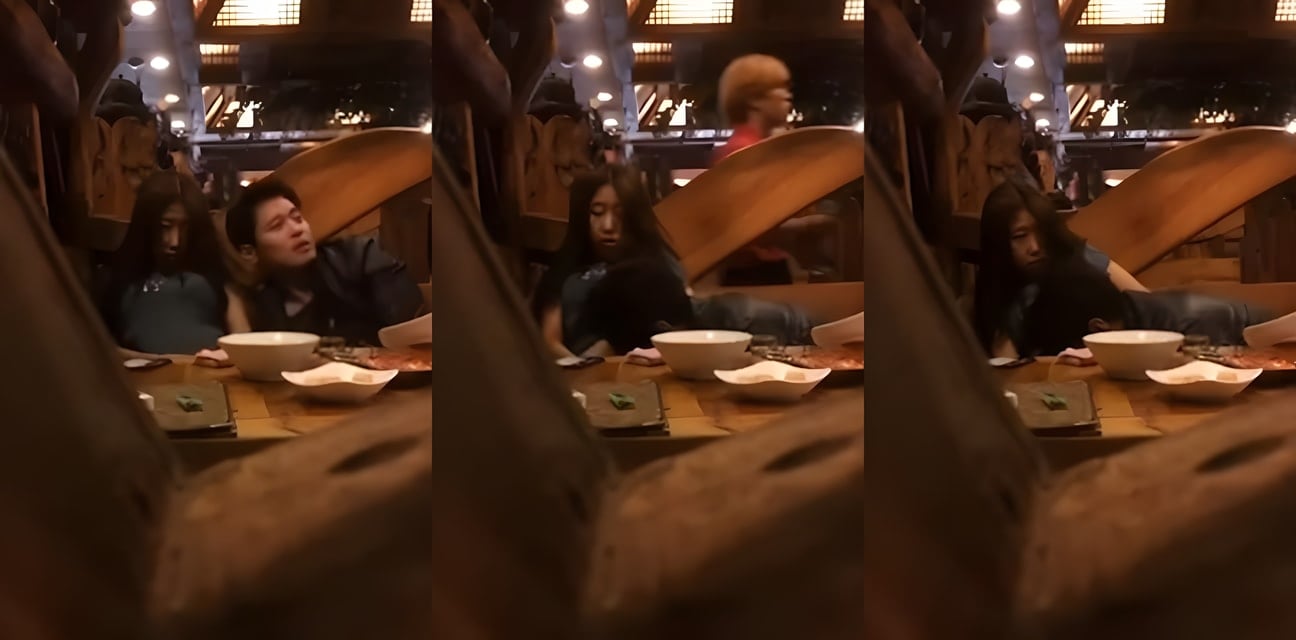 餐厅抓包清纯学生妹野性饥渴！男友掀裙舔乳肉棒顶裤裆店长突袭制止