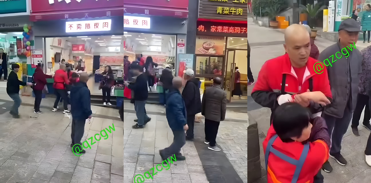 超市老板娘生意爆火遭嫉妒大叔堵门！口角升级刀战 嫩模级美女手受伤血溅当场