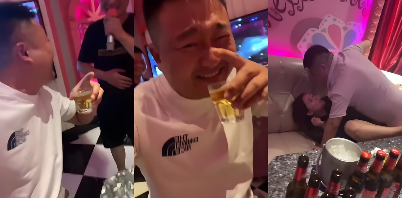KTV醉汉沙发上强制爆操陪酒嫩模！当众张腿狂怼给损友看活春宫