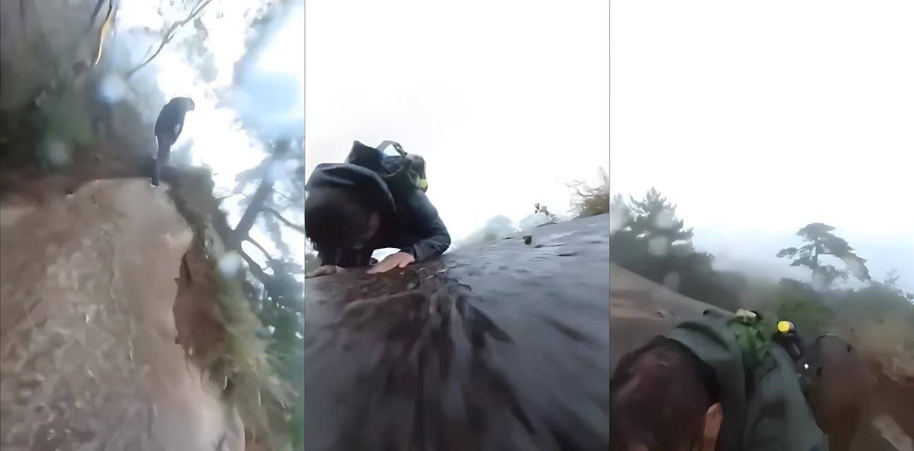 悬崖边激情滑倒！美女失足坠崖 猛男英雄救美 就地野战狂欢