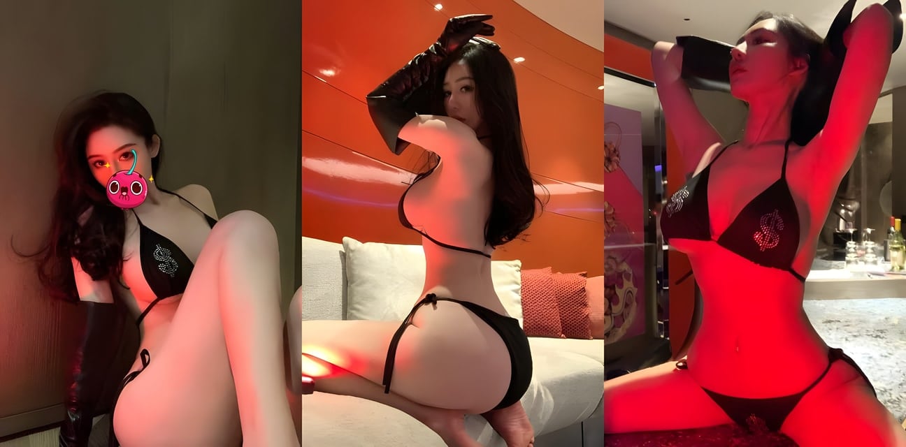 不爱笑赛琳水钻美元内衣诱惑！过膝皮靴倚墙自信撩人