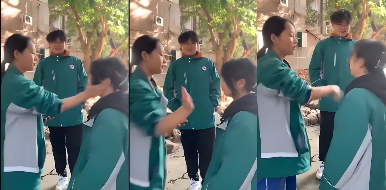 阆中中学甜美学生妹霸凌大瓜！清纯少女硬挨连扇耳光不闪不避 男生围观笑翻全场