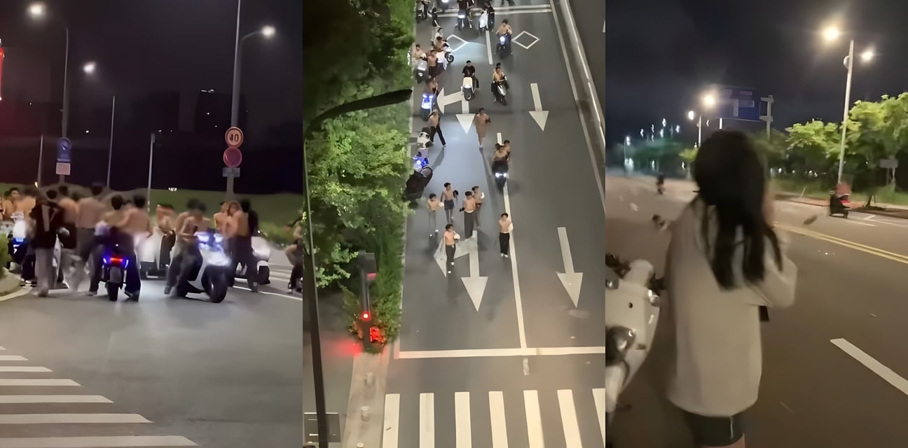 广东街头古惑仔赤裸械斗！染发猛男棍棒飞车撞人血肉模糊宛若港片重现