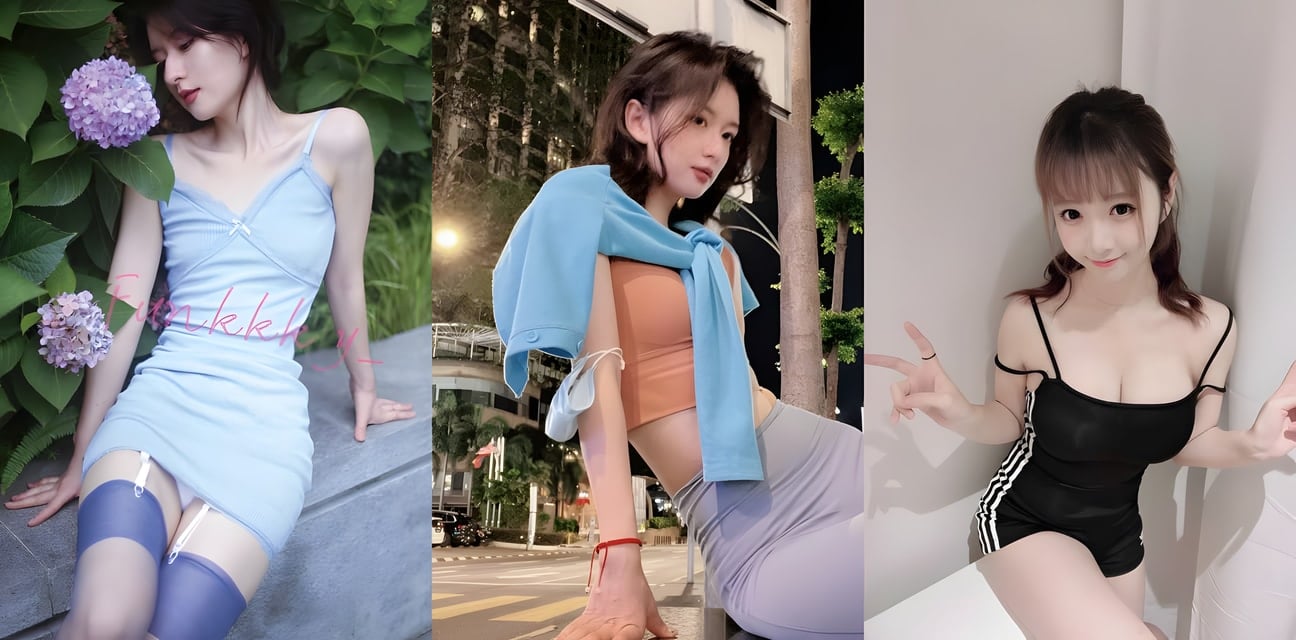 甜美小妹户外黑丝诱惑！吊带短裙露沟湿身街拍 网友直呼想内射