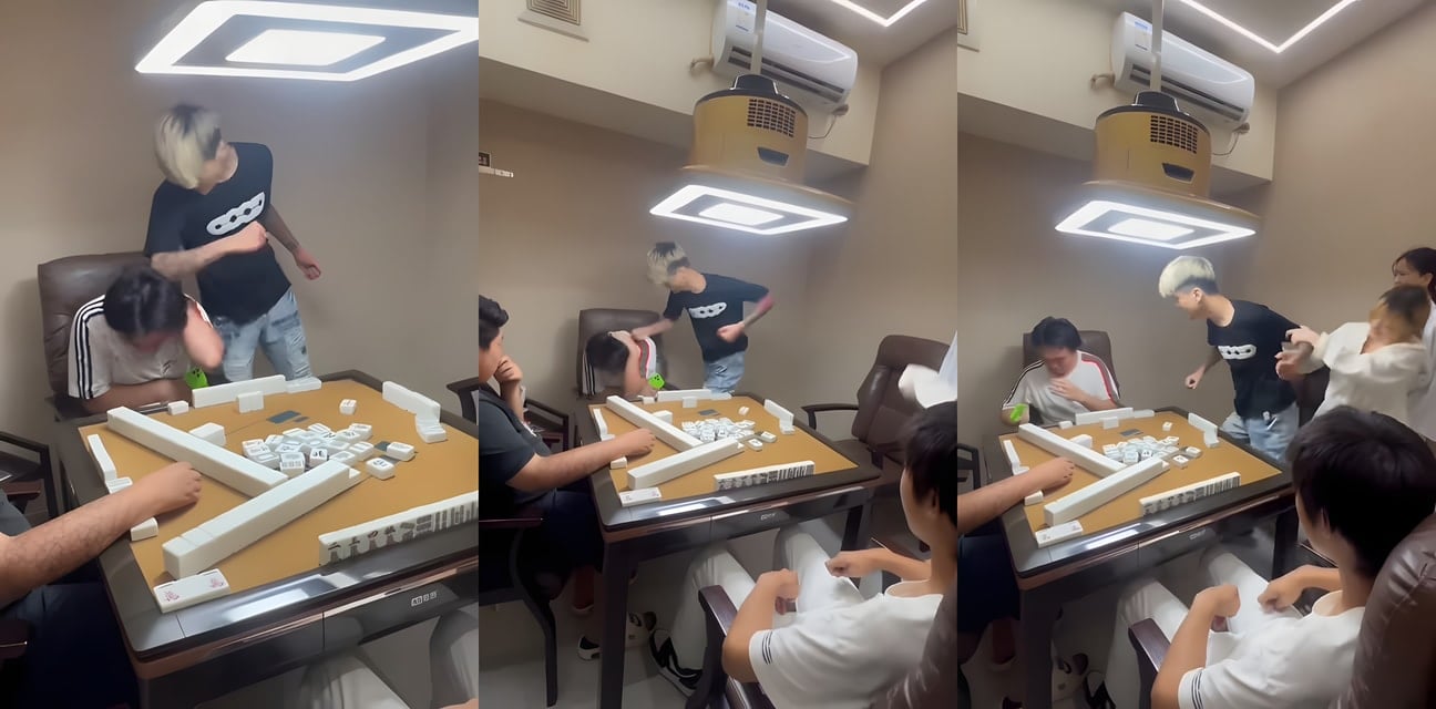 国服达摩精神小伙麻将室暴怒！疑牌友摸清纯女友飞身一秒18拳狂殴喜提银镯