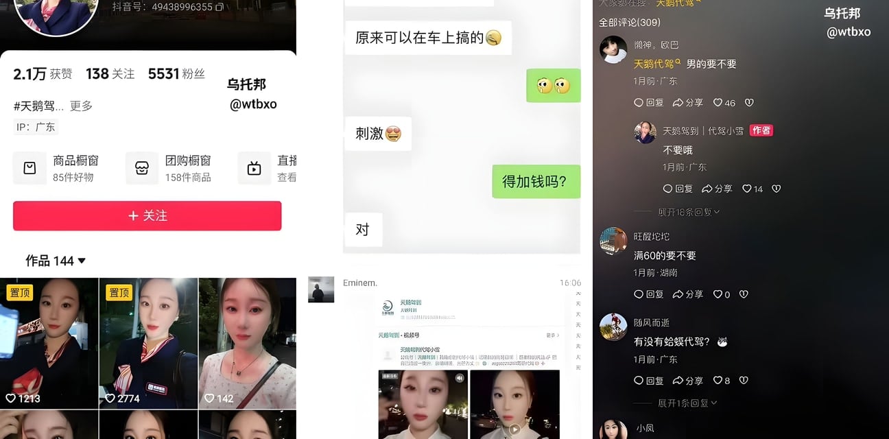 天鹅代驾嫩模骚货！钱到位就开车门，任你车震狂干到高潮