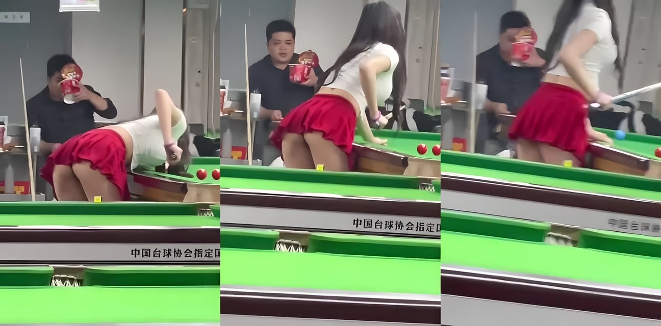 抖音骚货打台球被撩翻！巨乳晃荡诱惑全场 路人忍不住上手狂摸